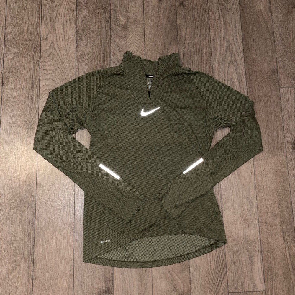 Nike Running Olive Green Dri-FIT Long Sleeve Pullover